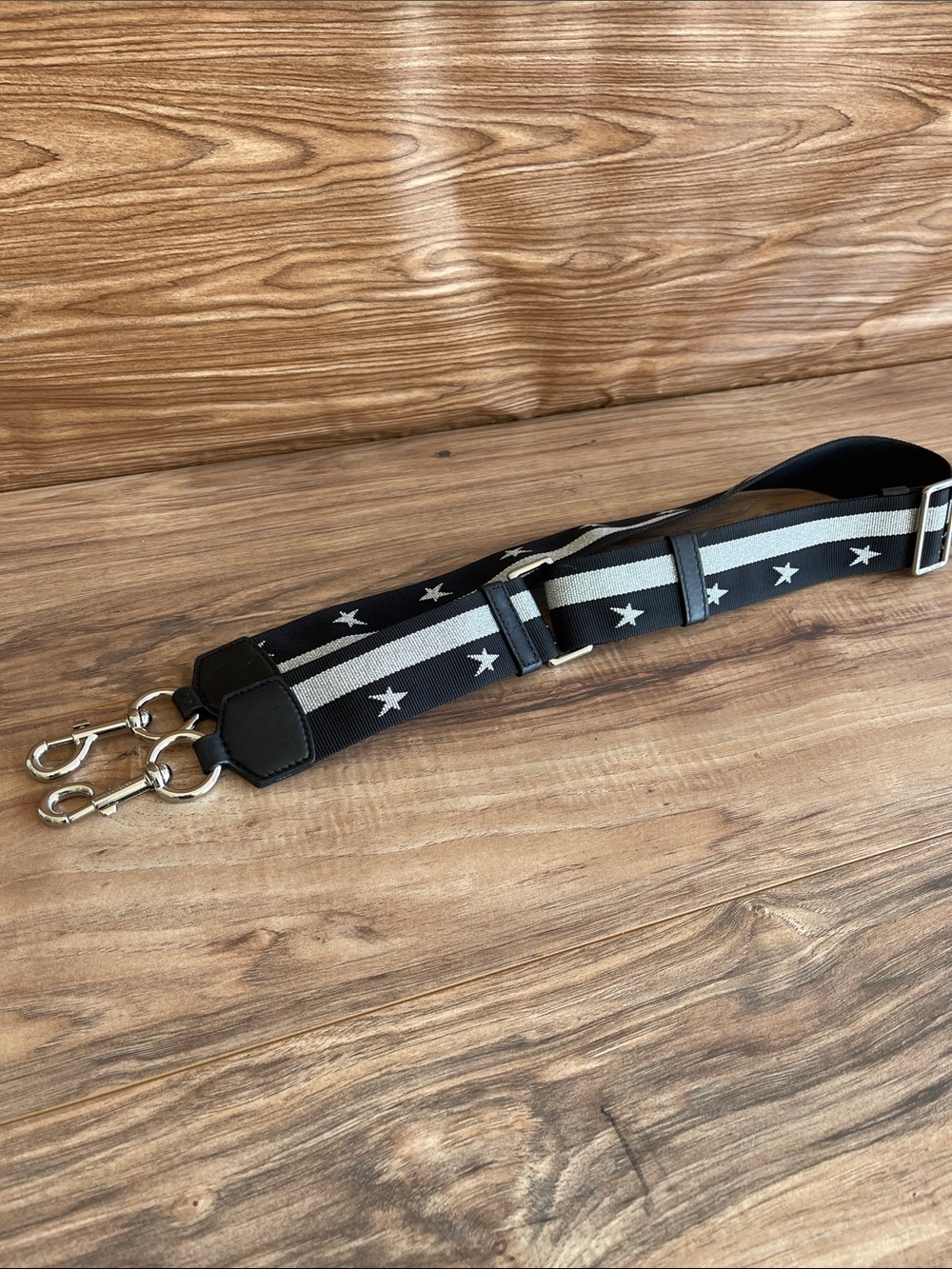 MARC JACOBS Metallic Stars and Stripes Webbing Strap Replacement (Black/Silver)